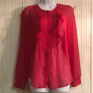 Loft Sheer Long Sleeve  Pink Blouse